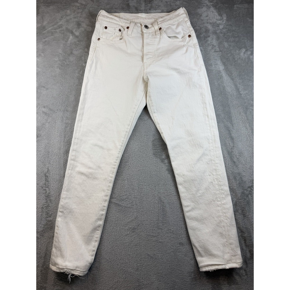 LEVI'S 501 premium Women's size 25x28 White Destressed Skinny Button Fly *Hemmed